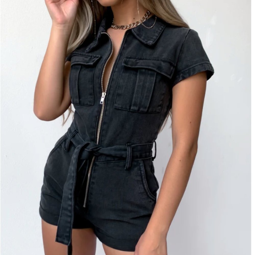 White Fox Boutique Summer Of Love Playsuit Acid Black (Small) - New with tag